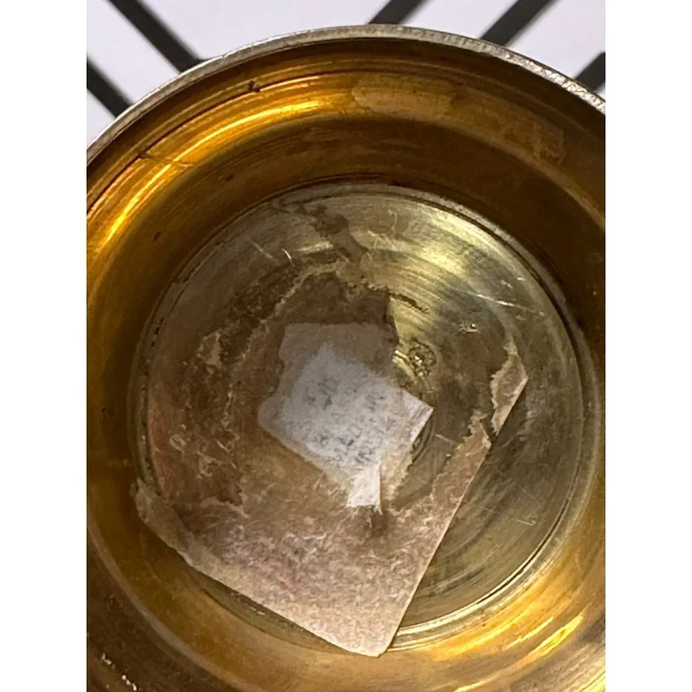 Vintage Gold Brass Vase With Enamel Flowers - BOHO Decor - Shelf Decoration - Picture 5 of 7